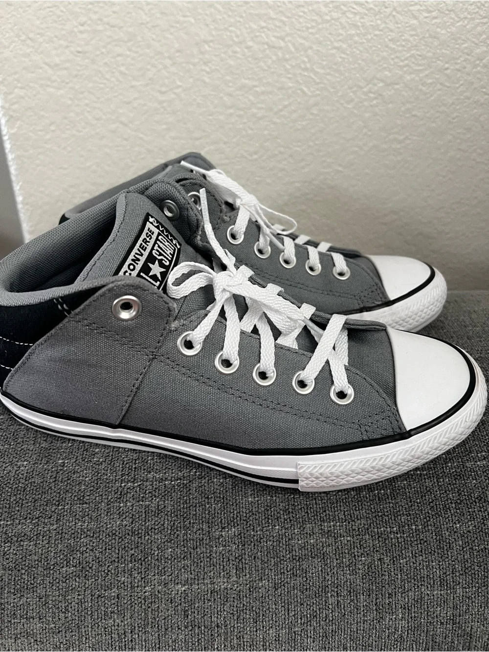 Big Kids Converse Gray Canvas Mid-Top Sneakers with White Accents